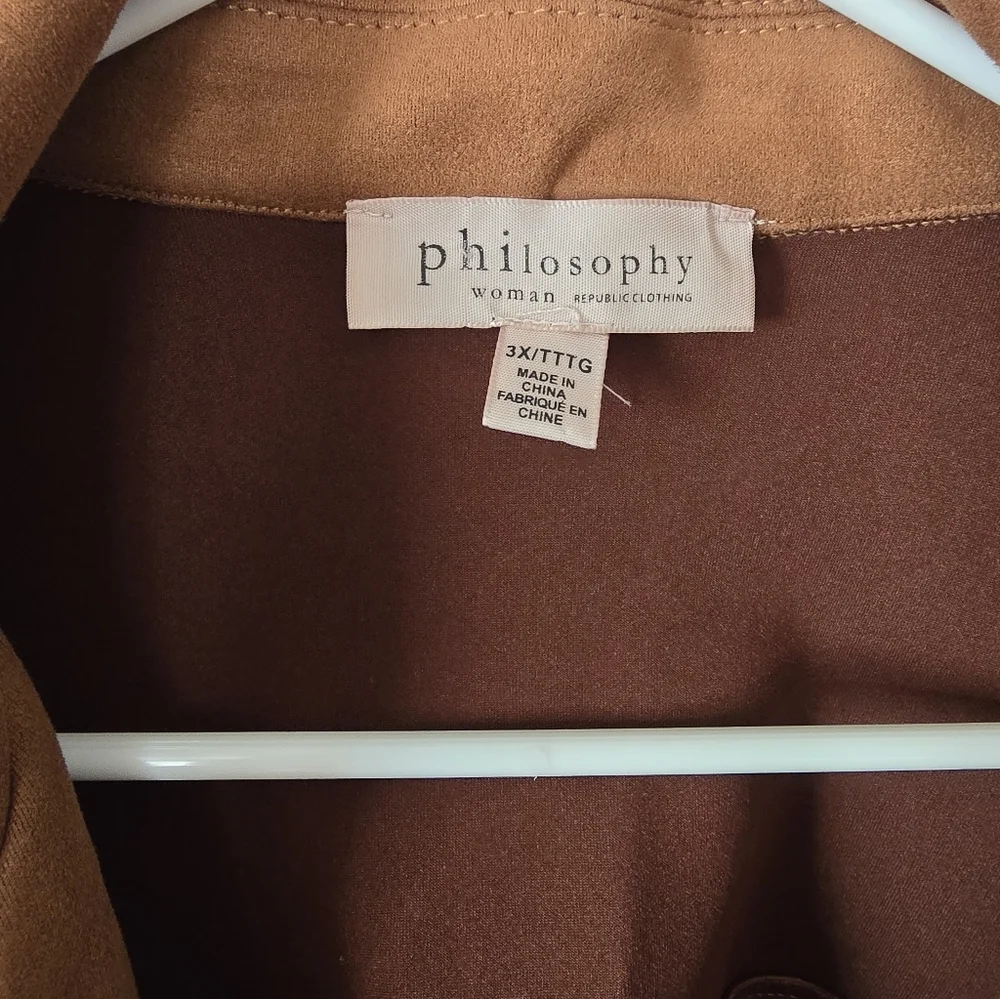 PHIPOSOPHY Women’s Faux Suede Cognac Brown Moto Jacket Size 3X - Picture 3 of 4
